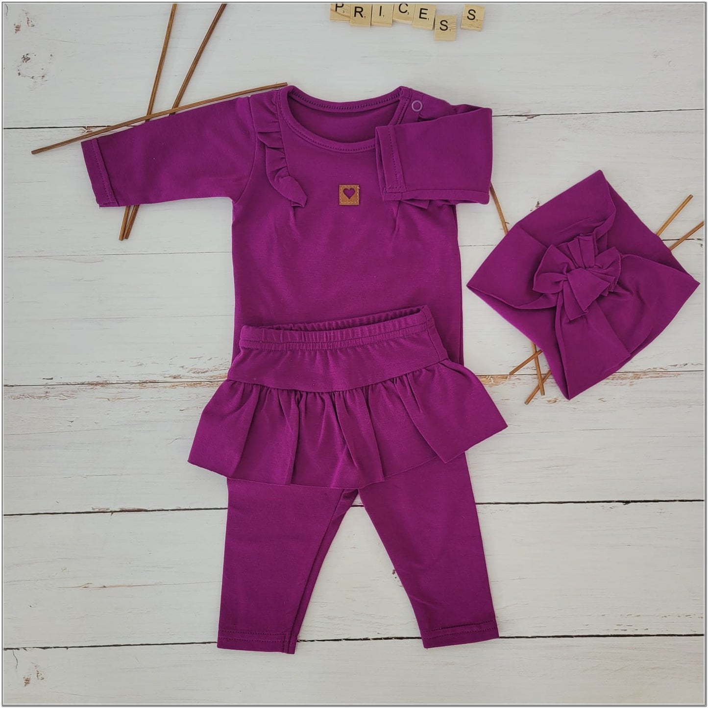 3 részes fodros szett: body+leggings+fejpánt, lila