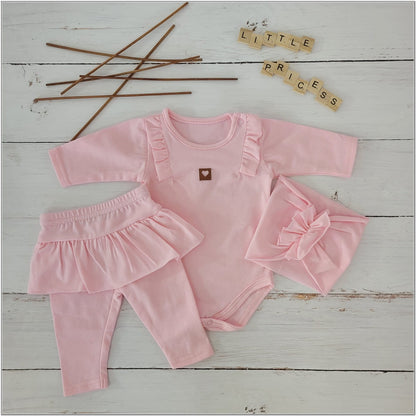 3 részes fodros szett: body+leggings+fejpánt, lila
