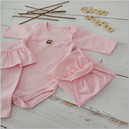 3 részes fodros szett: body+leggings+fejpánt, lila