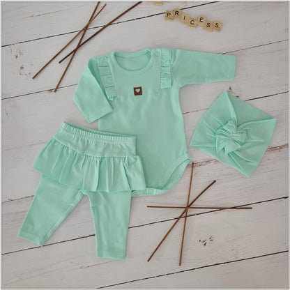 3 részes fodros szett: body+leggings+fejpánt, lila